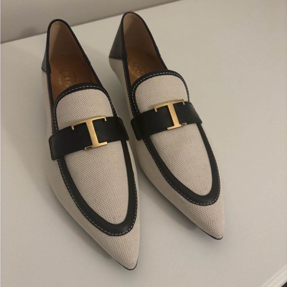 Tod’s Made in Italy Two-Tone Canvas & Leather Loafers Size 38 /US 7.5 – Pristine